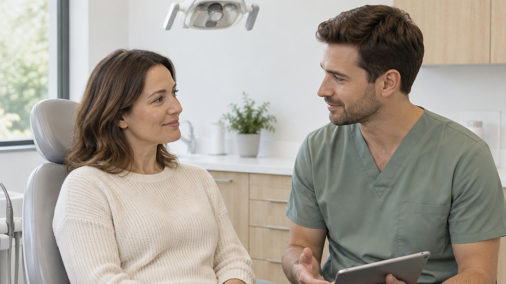 A dentist in conversation with a patient
